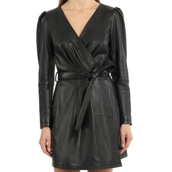 Avec Les Filles Dresses & Skirts - Avec Les Filles Vegan Leather Wrap Dress Black XS